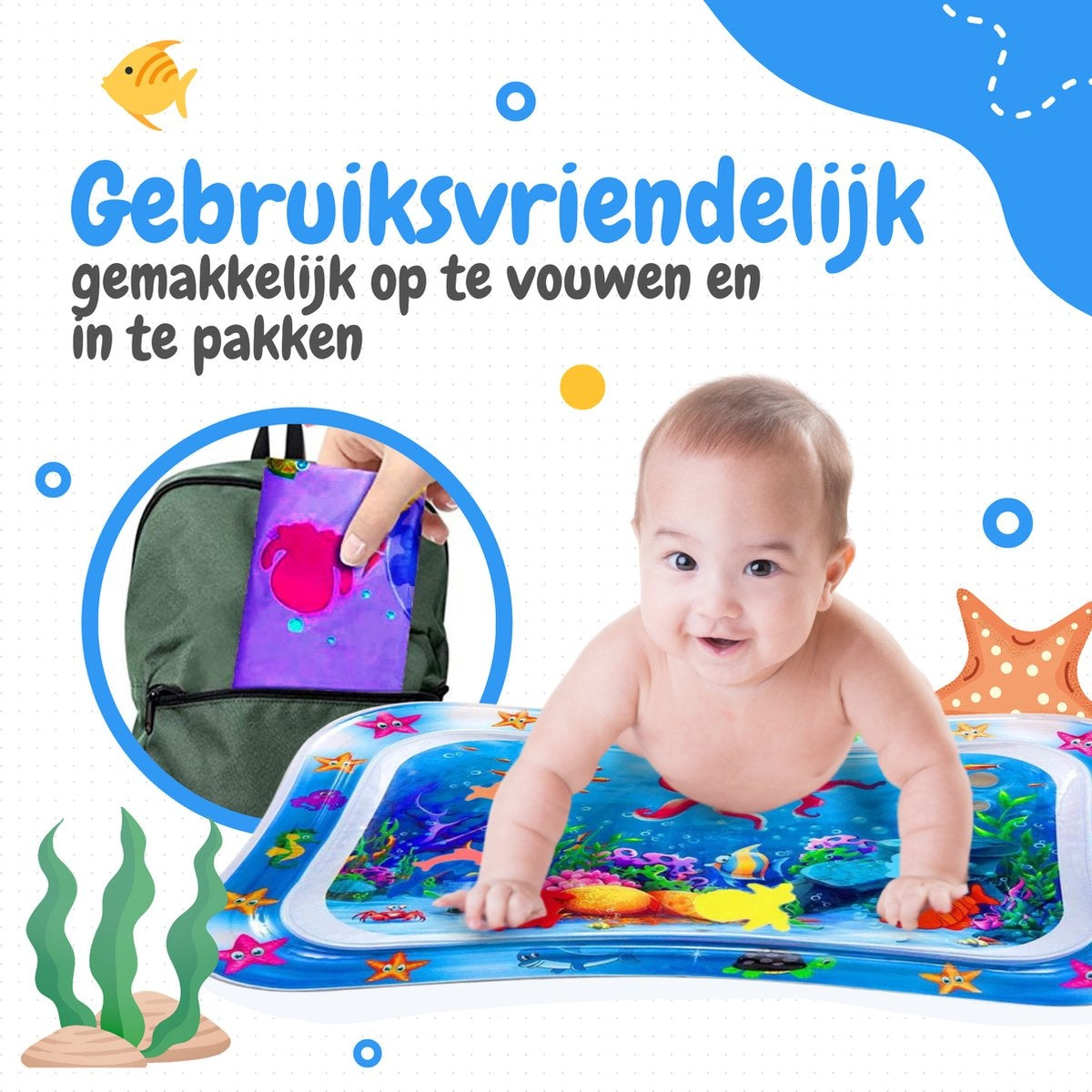 AyeKids Wasser Spielmatte - Wasser Matte - Spielmatte - Aufblasbar - Wasser Matte Baby - Blau