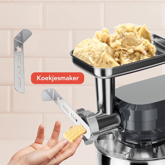 KitchenBrothers Küchenroboter - 6-in-1 Küchenroboter - 1500W - Mit Fleischwolf, Mixer und 15 Zubehörteilen - 6,2L Edelstahlschüssel - Anthrazit