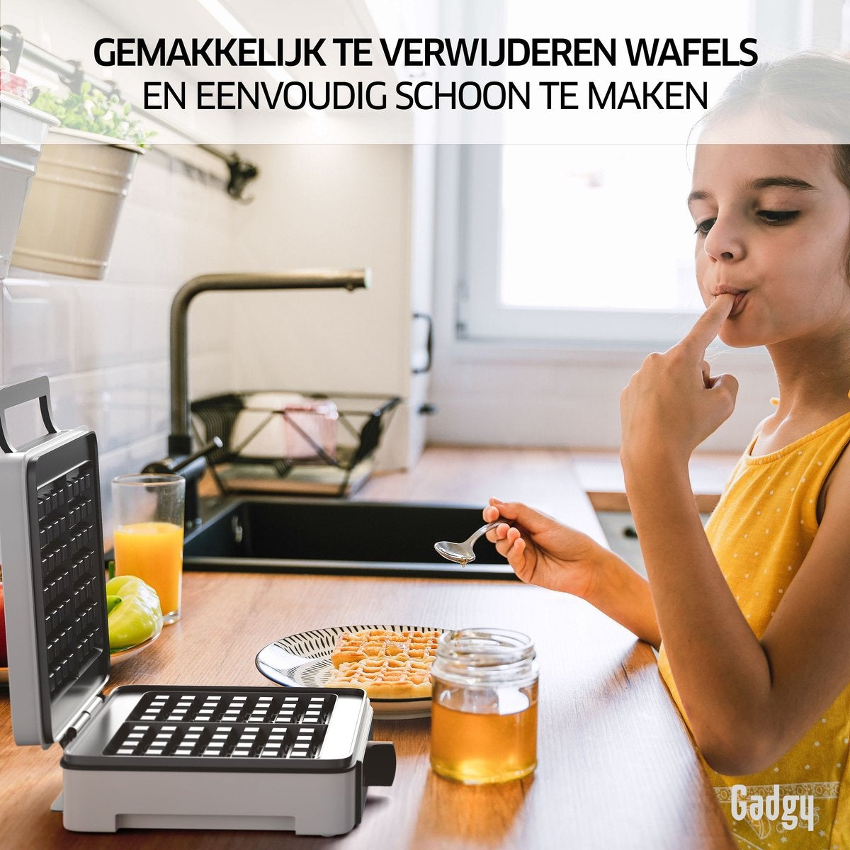Gadgy Waffeleisen - Waffeleisen für 2 große Brüsseler Waffeln - Antihaftbeschichtung - Temperatur einstellbar - Kontrollleuchte