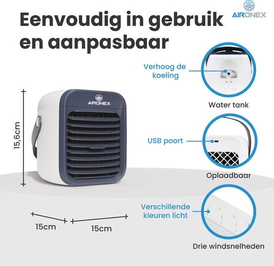 Aironex Tragbarer Luftkühler Blau - bis zu 15 mÂ² - 0.3L Wassertank