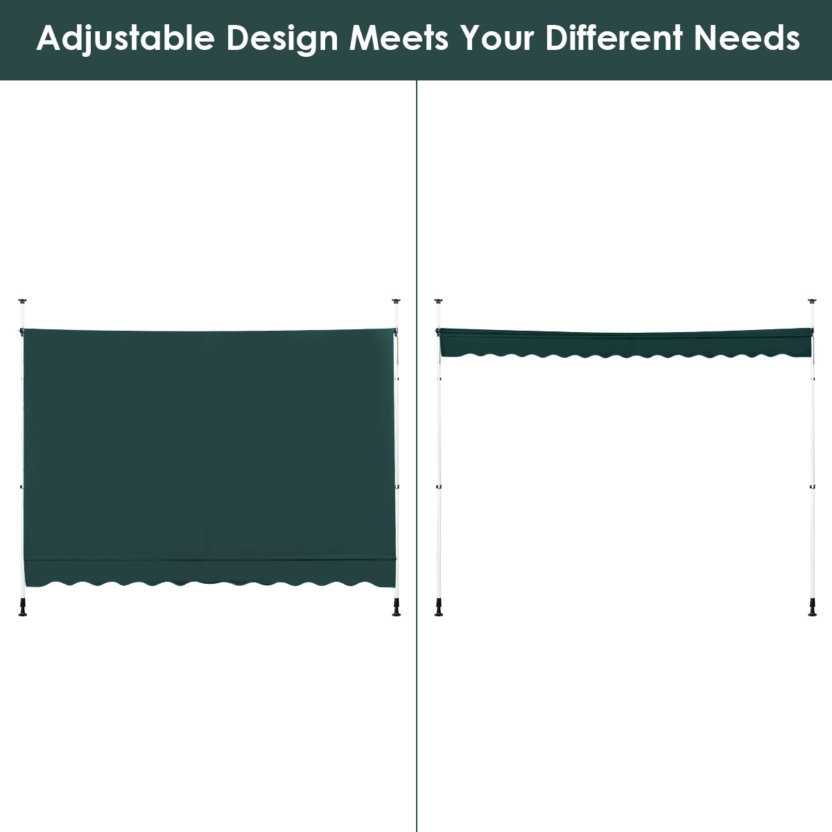 Küstenmarkise 300 x 120 cm Grün - Höhenverstellbar und manuell bedienbar