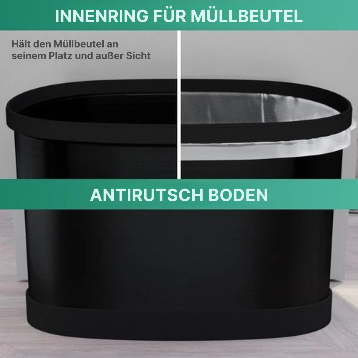 Avalo - Abfalleimer mit Sensor 50L - Edelstahl - Soft Close/ Fingerabdrucksicher/ Hygienisch - Schwarz