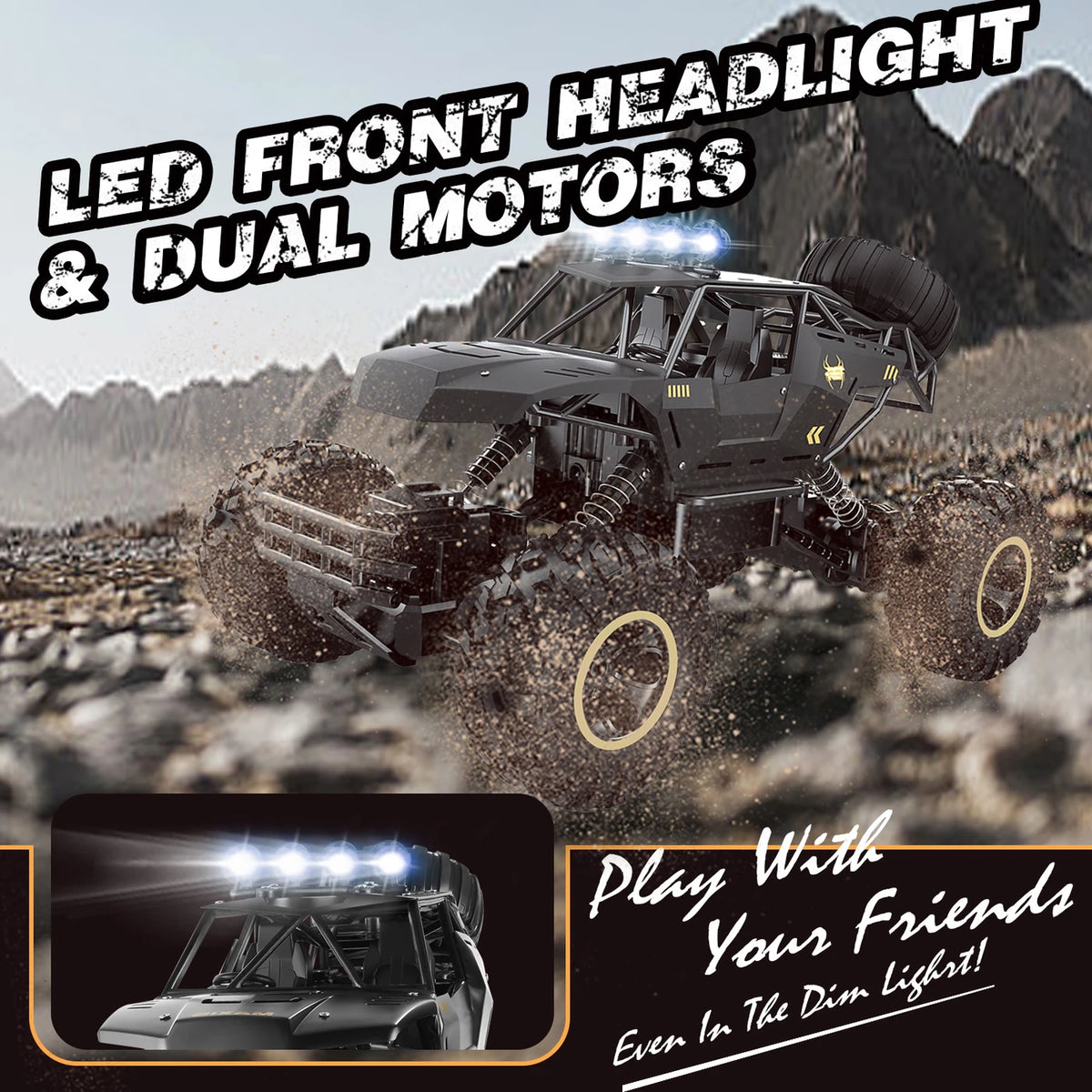 4DRC RC-Monstertruck 1:12 – Offroad-Allradantrieb – Metallgehäuse, LED-Scheinwerfer, 2 Akkus