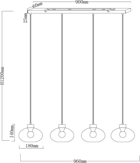Globo - Pendelleuchte - Shaun - schwarz - Glas Rauchglas - große Esstischlampe - E27 - 15572-4H