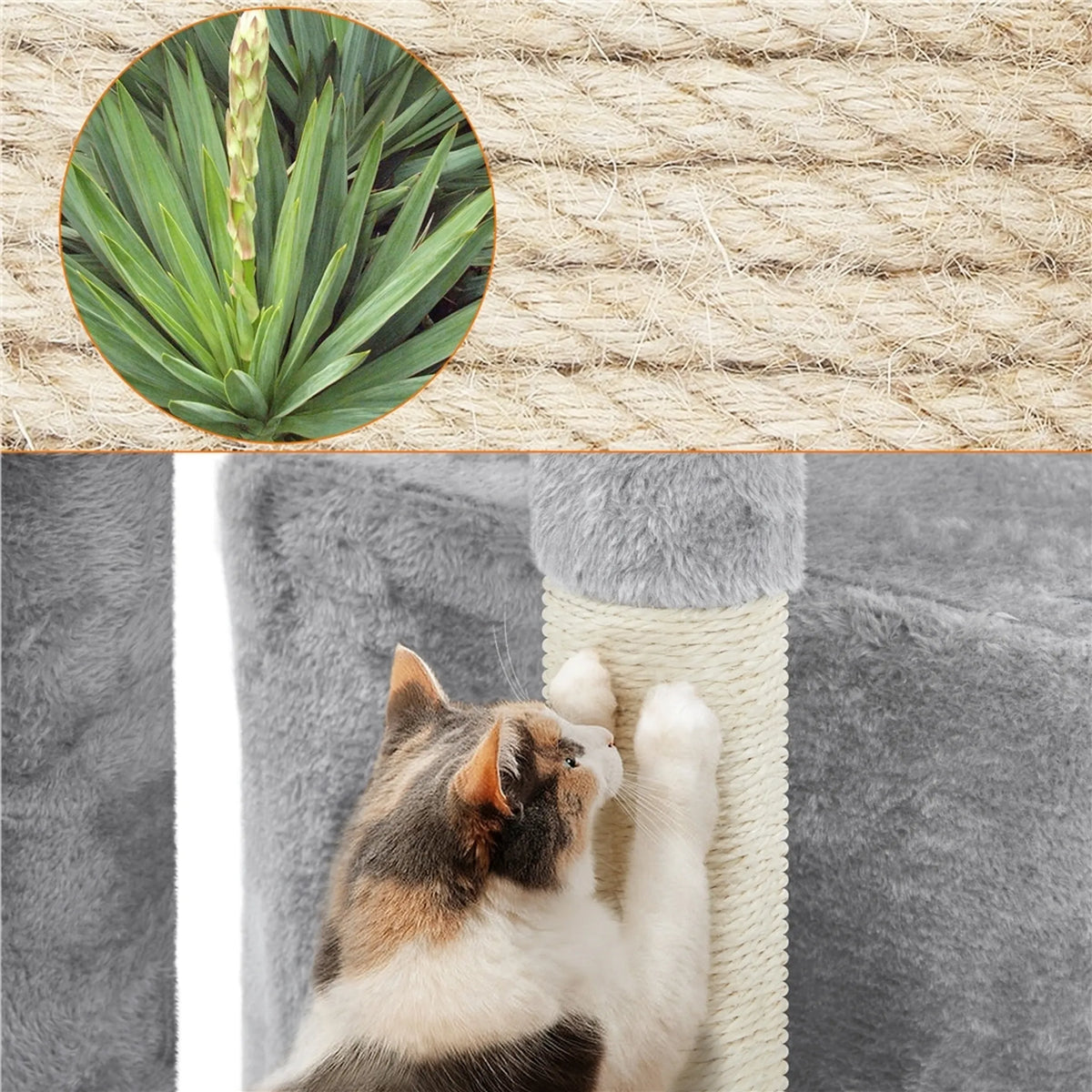 Yaheetech Kompakter Kratzbaum mit 3 Ebenen, 49,5 x 34,5 x 86,5 cm – stilvolles Hellgrau – Sisal und Plüsch