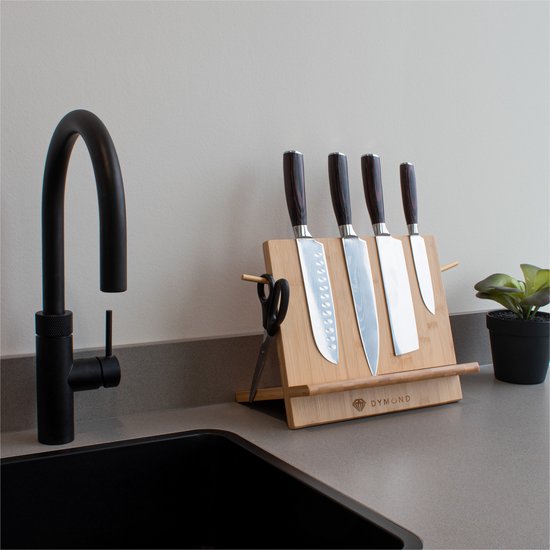 Dymund Messerblock - Magnetisch - Messerhalter ohne Messer - Messermagnet - Bambus - Holzfarbe