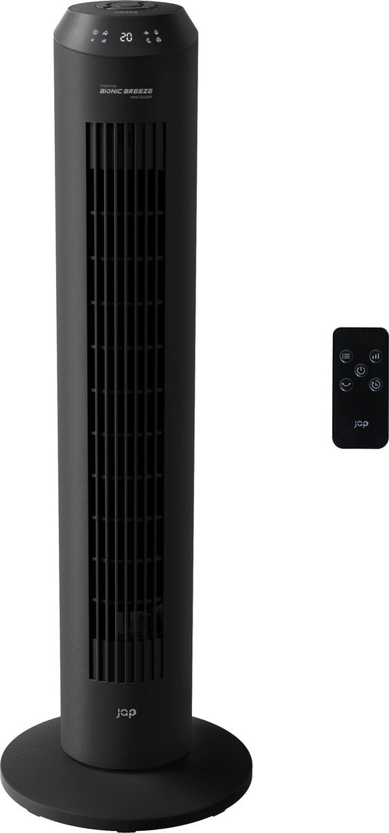 JAP Vancouver - Leiser Turmventilator - Luftreiniger - Fernbedienung und Timer - Oszillierender Säulenventilator - Design-Ventilator aufrecht - Standventilator - Mattschwarz