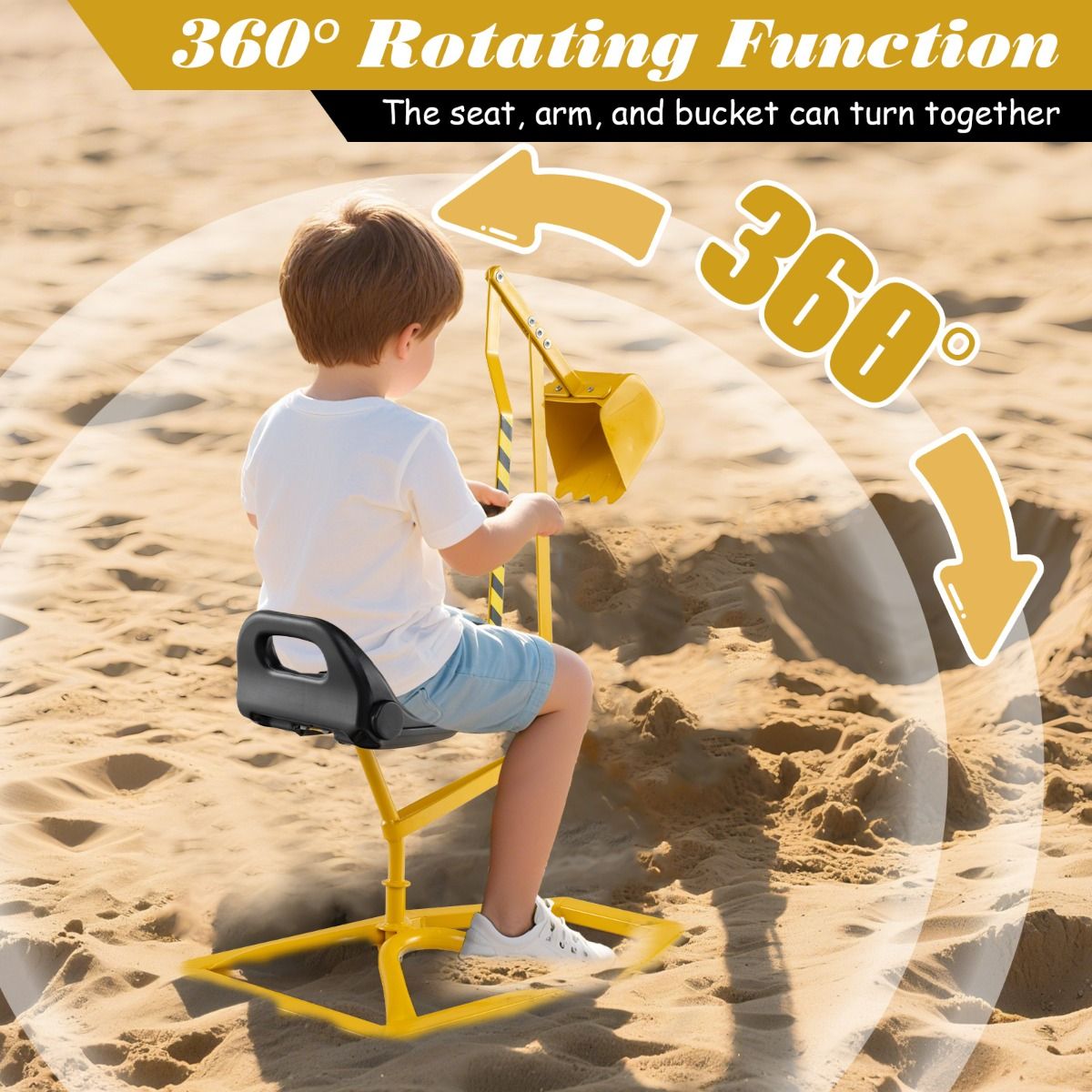 Coast Sitzbagger für Kinder – um 360° drehbar – Bagger aus Metall – gelb