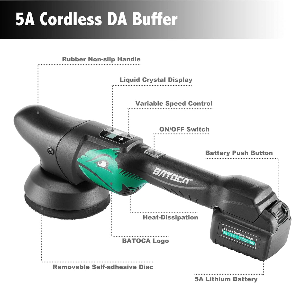 BATOCA S2 Akku-Poliermaschine – 2000–4500 U/min – 8 mm Exzenter – 125 mm – 2 × 5000 mAh Akku