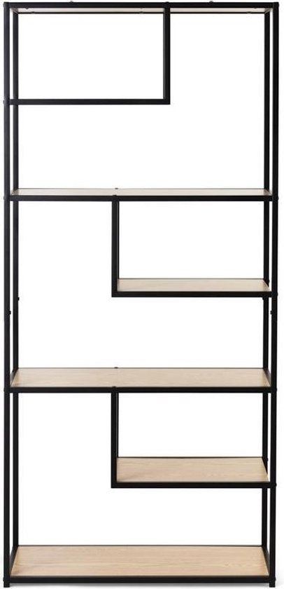 LIFA LIVING Offener Hängeschrank - Aufbewahrungsschrank - Bücherregal - Industrial - Schwarz - Holz & Metall - 82 x 34 x 175 cm