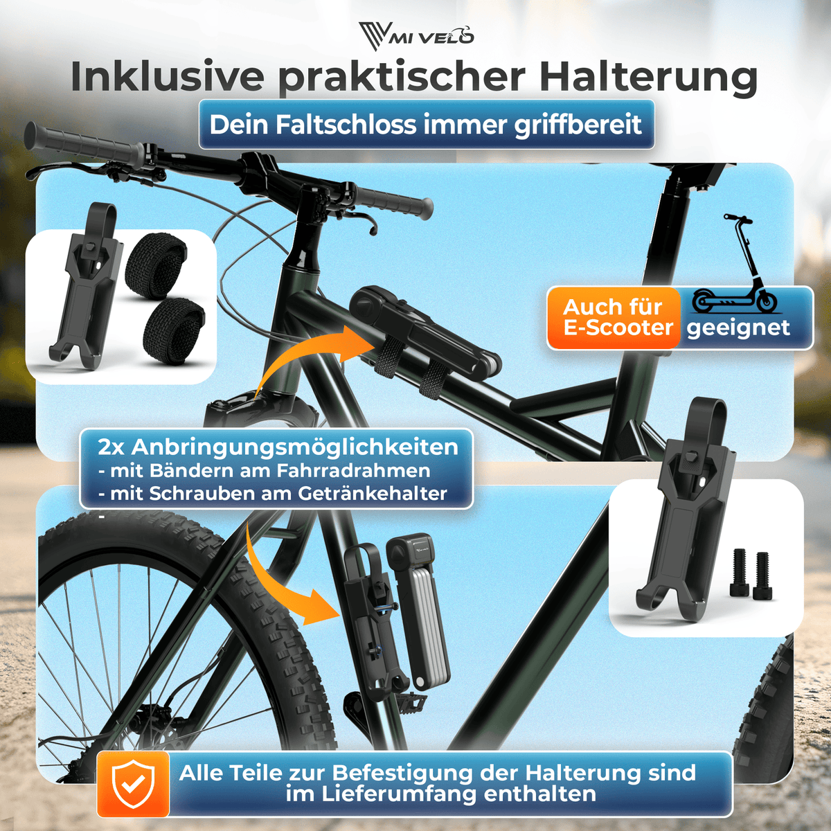MIVELO Faltschloss mit Schlüssel – 85 cm – Schwarz – Kohlenstoffstahl