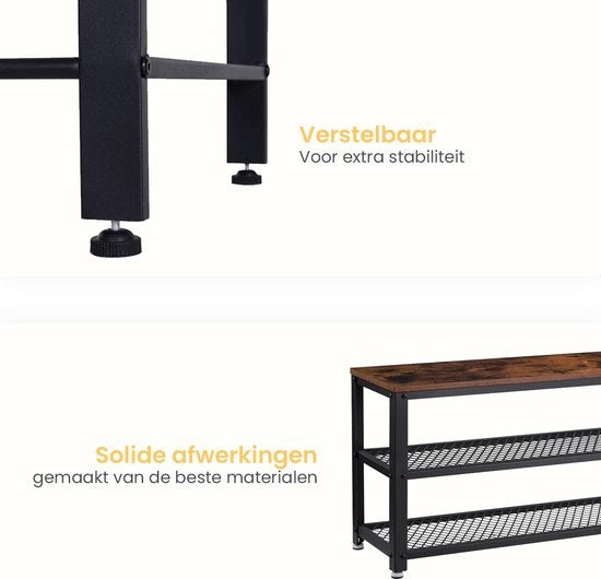 Goliving Schuhablage - Schuhbank - Flurbank - Industrial - 30 x 80 x 45 cm - Metall - Braunes Holz