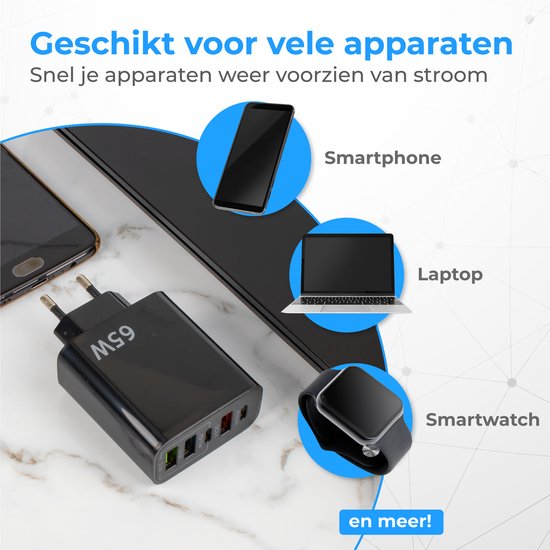 Nuvance - USB-Adapter - 5 Ports - USB-Stecker - USB-Ladegerät - Geeignet für jedes USB-Kabel - Schwarz