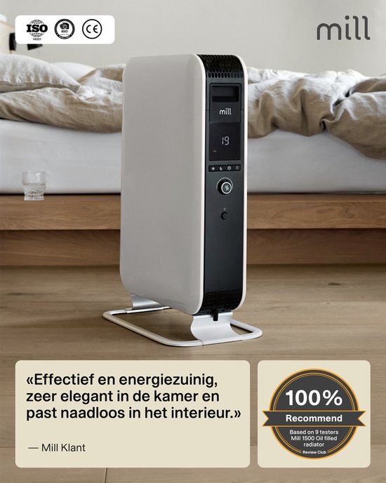 Mill AB-H1000DN – Design-Ölradiator – bis zu 16 m² – trocknet die Luft nicht aus – leise – weiß – 5 Jahre Garantie