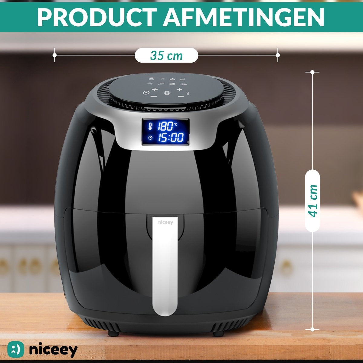 Niceey Airfryer XXL - Heißluftfritteuse - 8L - 1800W - Schwarz