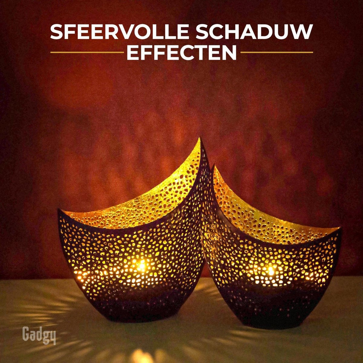 Gadgy Teelichthalter Oriental - 2er Set - 16 und 14.5cm - Teelichthalter - Schwarz/Gold - Metall