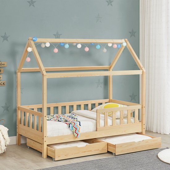 Kinderbett Marli - 90 x 200 cm - Holzfarbe - inkl. Bettkästen