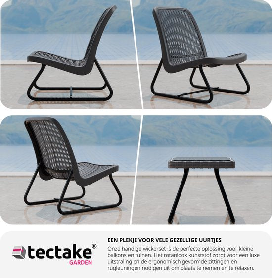 tectake - Gartenmöbel-Set für 2 Personen - Outdoor-Möbel wetterfest für Balkon - Garten-Lounge-Set - Terrassenmöbel - Sitzgruppe mit 2x Loungesessel und 1x Gartentisch Beistelltisch - Rattanoptik - grau