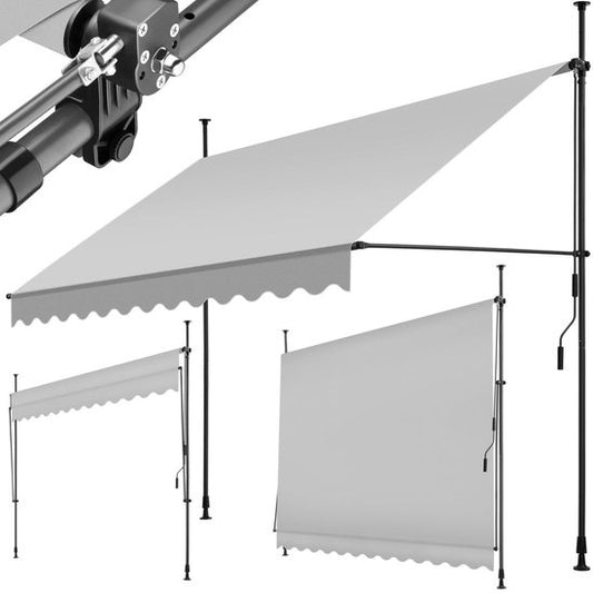 tectake - Klemmmarkise - Sonnenschirm - Markise - Verstellbar - Klemmmarkise - Sonnenschirm Balkon - 300 x 180 cm - hellgrau - Markise - 404963