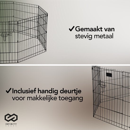 Infinity Goods Puppyren - Hondenren - 8 Panelen - 60 x 76 CM - 608 CM Omtrek - Opvouwbaar - Met Deur - Konijnenren - Zwart