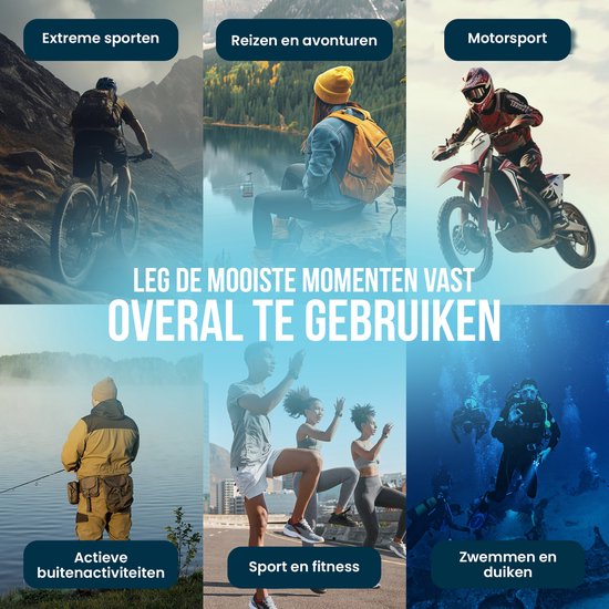 Strex - Action Cam - 5K - 50MP - 60FPS - 30M Wasserdicht - WiFi - Touchscreen - inkl. Zubehör - Schwarz