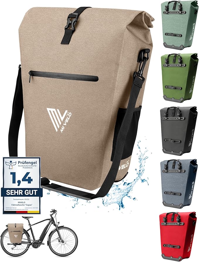 MIVELO - Packtasche - Wasserdicht - Inkl. Laptopfach & Fahrradschloss - 25 Liter - Sandbeige