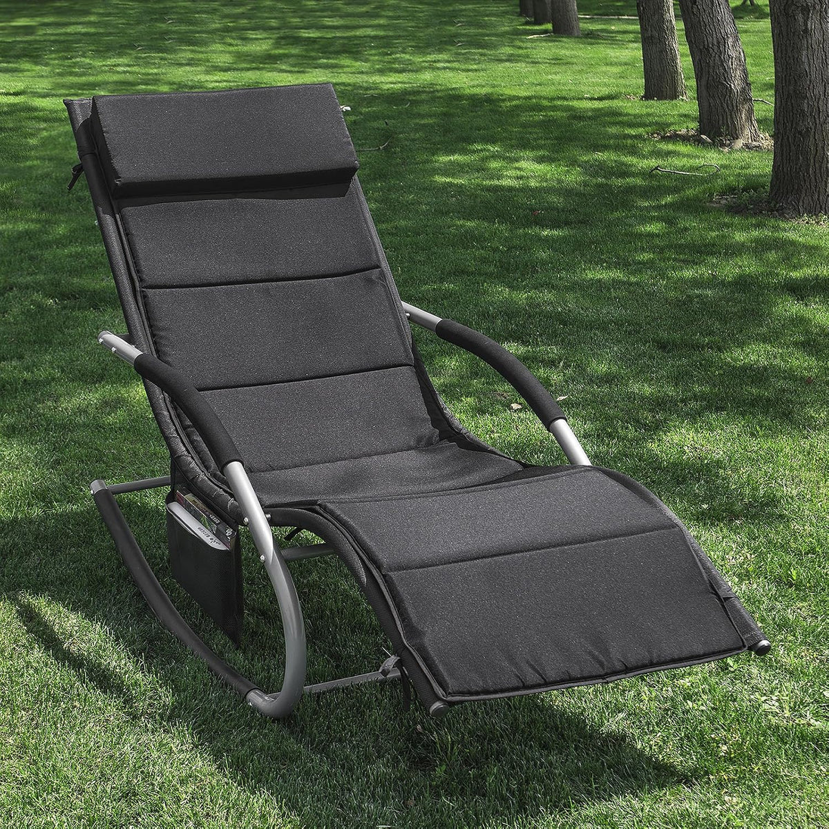 SoBuy OGS28-P02 Liegekissen für Schaukelstuhl – mit Kopfstütze – waschbar – 170 x 50 cm – Schwarz