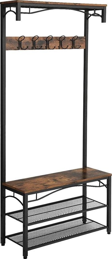 O'DADDYÂ¬Ã† Garderobenständer hochkant - Garderobe mit Schuhablage - 15 Haken 2 Lagen Schuhablage 6 Paar - Garderobe - 80 x 32 x 178,5 cm - braun