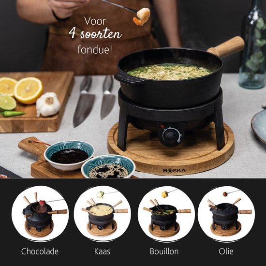 Boska Elektrisches Fondue-Set Pro - Für jede Art von Fondue - 8 Personen - Stilvolles Gusseisen - Extra langes Kabel