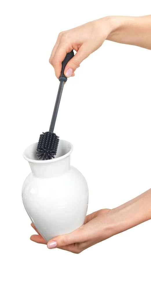 WENKO Sia Flaschenbürste Grau – 25 cm – Silikon – Bürstenkopf Ø 3,5 cm