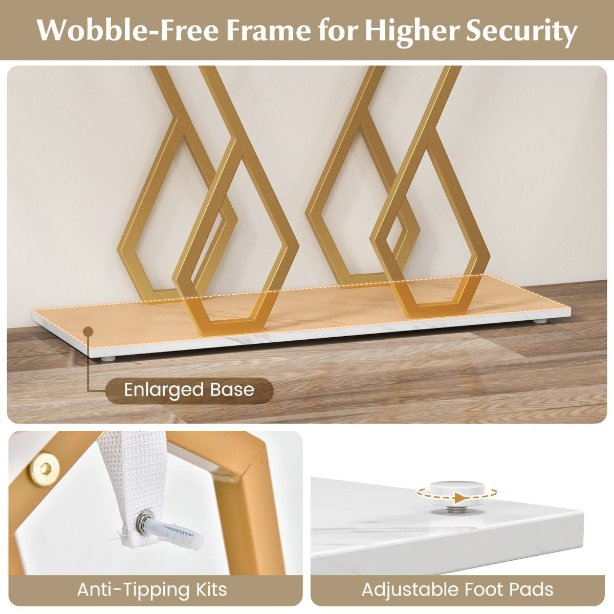 Coast Beistelltisch - Marmoroptik - 100 x 30 x 79 cm - Weiß/Gold
