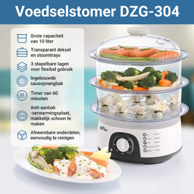 Bear DZG-304 Elektrischer Dampfgarer, 3-stöckig – 29,5 x 25,5 x 37,5 cm – 10 l