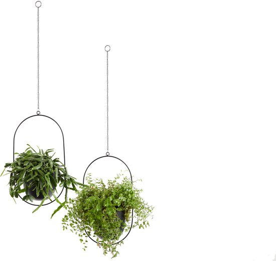 Lifa Living Modern Plant Hangers - 2er Set - Schwarze Pflanzenhalter - Hängende Blumentöpfe aus Metall - Blumenaufhänger für Innenräume - 21 x 15 x 38 cm