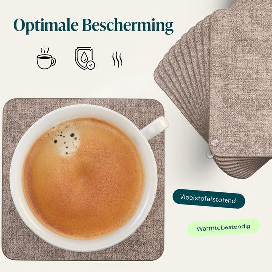 Castagnola Untersetzer aus Kunstleder – Untersetzer für Gläser – Design-Untersetzer mit Halter – Untersetzer-Set aus Kunstleder mit Metallhalter – Leder – 10er-Set – Braun meliert – 10 x 10 cm