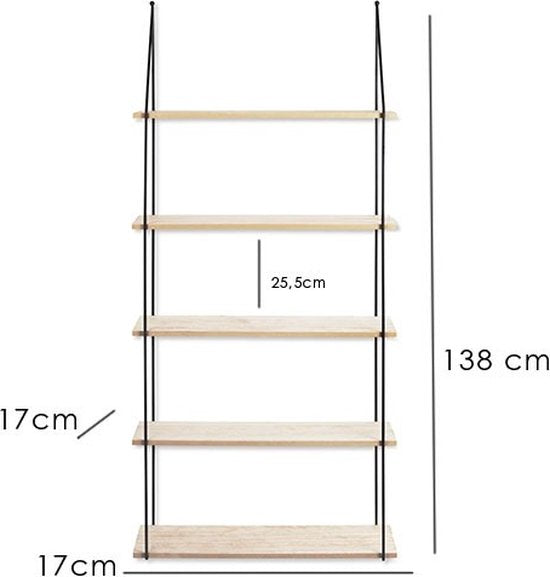 LIFA LIVING Wandregal - Industriell - Rechteckig - Eisen und MDF-Holz - 5 Fächer