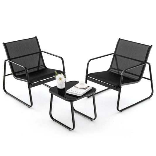 3-tlg. Gartenmöbelset Balkonset mit 2 Stühlen und Tisch - Schwarz, Maße Stuhl 58x60x85 cm, Tisch 60x60x72 cm