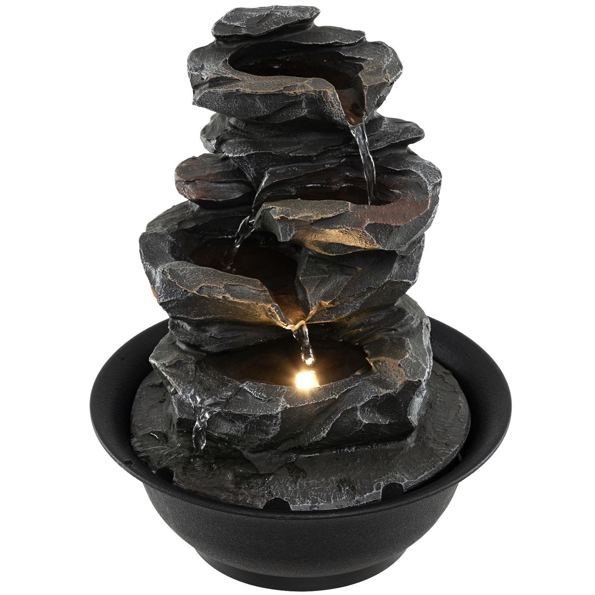 Coast Tischwasserfontäne – Wasserfall im Fels-Look – LED-Beleuchtung – schwarz – 21,5 x 26 cm