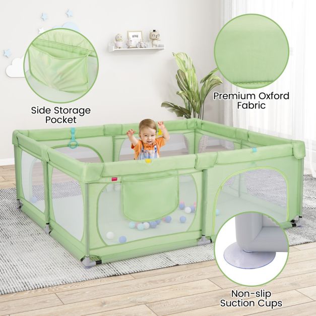 Coast - Große Baby-Box - 50 Bälle, 4 Handringe & 0-3 Jahre - 189 x 158 x 68 cm - Oxford-Gewebe/Metall - Grün