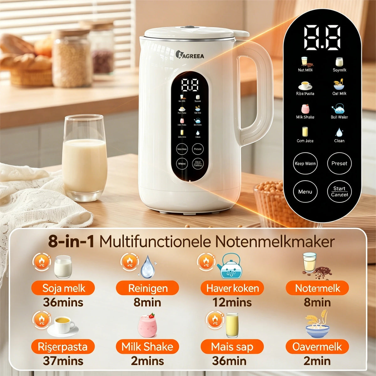 IAGREEA 10-in-1-Nussmilchbereiter mit Edelstahldeckel – aus BPA-freiem Material, ideal für selbstgemachte Mandelmilch