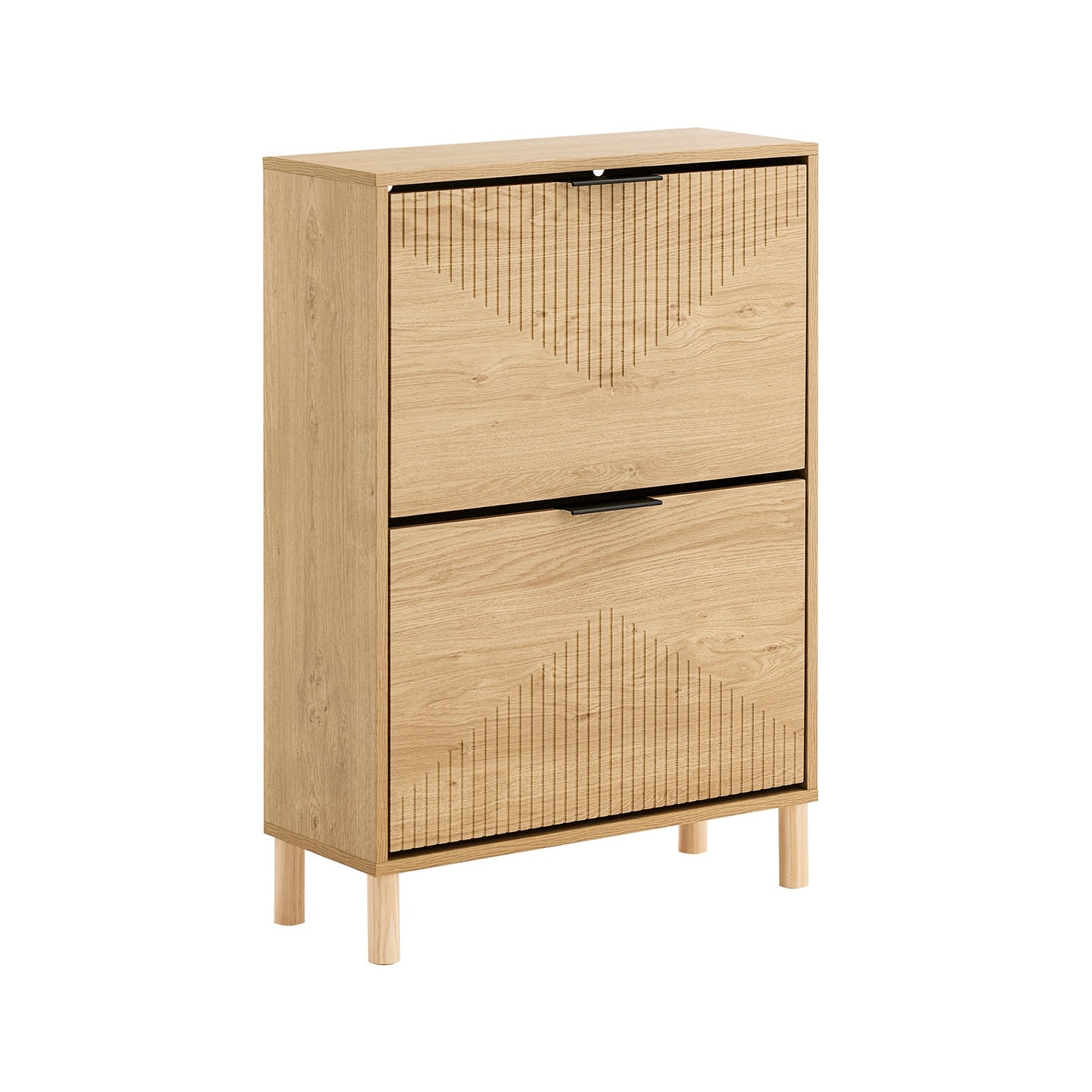 SoBuy FSR200-N Schuhschrank 60x24x88 cm - Helles Holz - Kompaktes Design mit 2 Klappen, Kippsicherung und Platz für 8 Paar Schuhe