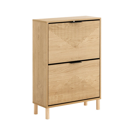 SoBuy FSR200-N Schuhschrank 60x24x88 cm - Helles Holz - Kompaktes Design mit 2 Klappen, Kippsicherung und Platz für 8 Paar Schuhe