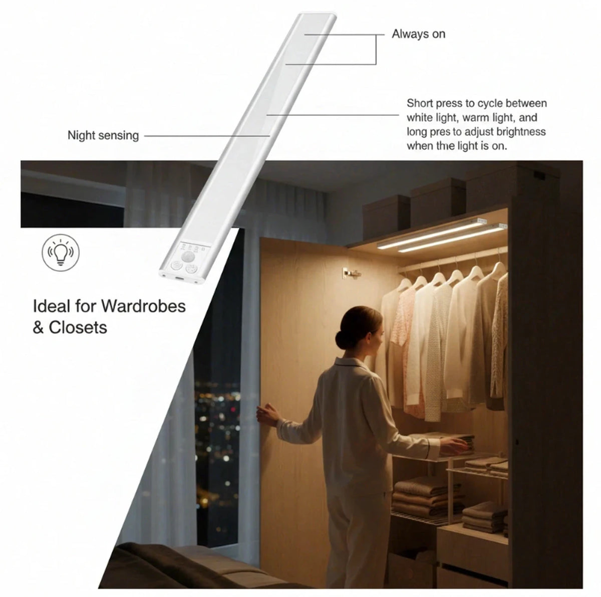 Arlgsite LED-Schrankbeleuchtung, 2er-Set – 30 cm – PIR-Sensor, über USB aufladbar