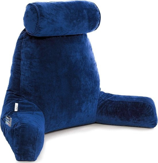 Ella - Lesekissen mit Nackenrolle - Entspannungskissen - Stütze für den unteren Rücken - Samt Marineblau