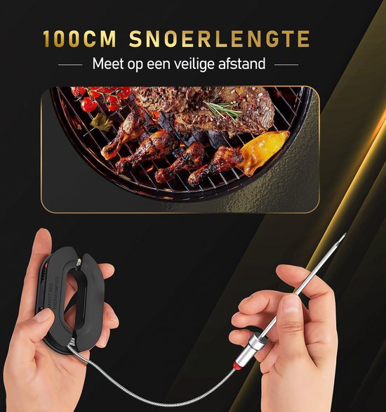 MostEssential - PRO-3 Digitales Fleischthermometer - Kabellos mit App - 100M Reichweite - inkl. 3 Messfühler - Schwarz