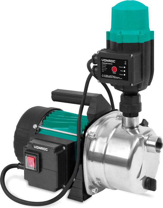 VONROC Hydrophor-Pumpe / Automatische Pumpe - 1000W - 3500l/h - Mit Druckschalter - Trockenlaufschutz - Für Bewässerung und Hausbewässerung