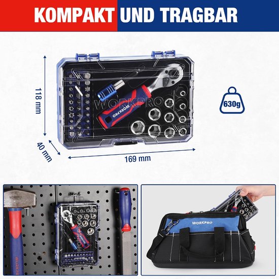 42-teiliges Steckschlüssel- und Bitset mit Ratsche und Magnethalterung