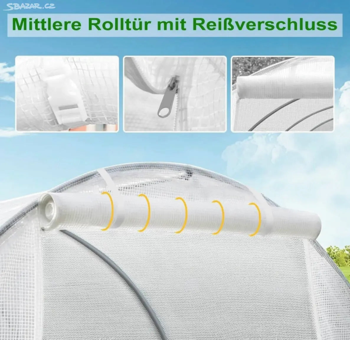 Woltu Foliengewächshaus 300x200x200 cm Weiß - Geräumiges Tunnelgewächshaus mit 6 Fenstern und Zip-Verschluss
