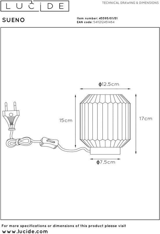 Lucide SUENO – Tischlampe – Ø 13 cm – 1xE14 – Grau