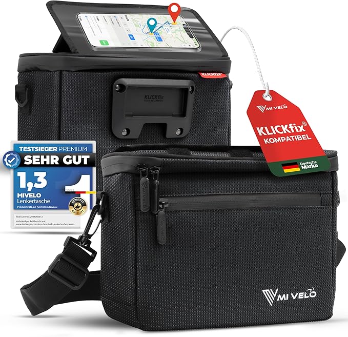 MIVELO Lenkertasche - Wasserabweisend & mit Handyfach - 7 Liter - Schwarz Reflektierend