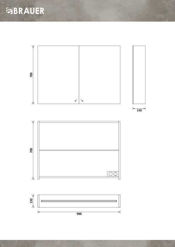 Brauer Impress Deluxe Spiegelschrank 99 x 70 cm – LED-Beleuchtung innen und unten – Timber Anthrazit
